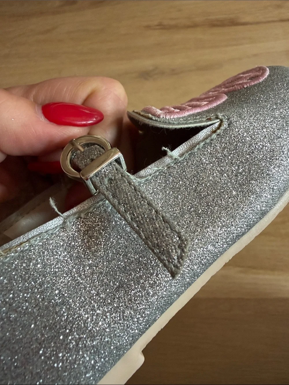 Sophia Webster Mini Butterfly Flat - Glimmer Silver. Size 24